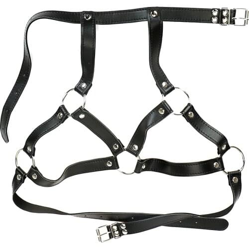 IKOKY Mouth Gag PU Leather O Ring Nipple Clamps Restraints Body Harness SM Bondage Breast Clips Sex Toys For Women Fantasy