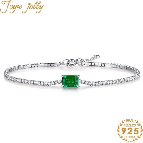 JoyceJelly Classic 925 Sterling Silver Women Bracelet With square emerald gemstones pure silver Fashion Jewelry Dating Gifts