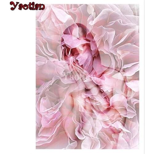 Full square round 5d diy diamond painting Pink rose petal girl embroidery Diamond Mosaic Pictures By Numbers new year gift