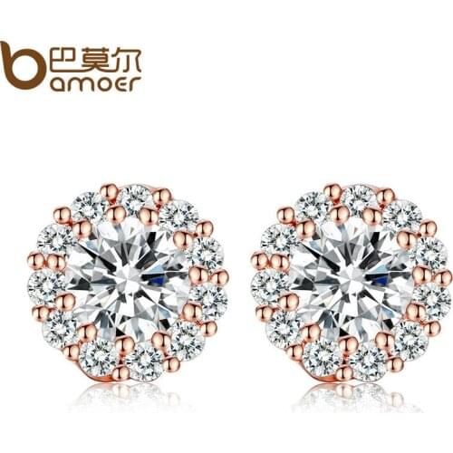 BAMOER 10 Colors Romantic Gold Color Round Stud Earrings with AAA Zircon For Women Jewelry boucle d'oreille JIE054