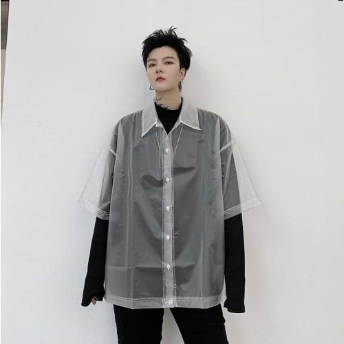 2021 Harajuku Preppy Fashion Mens And Womens Transparent Jacket INS Hot Matte Waterproof Short Sleeve Transparent Shirt Jacket