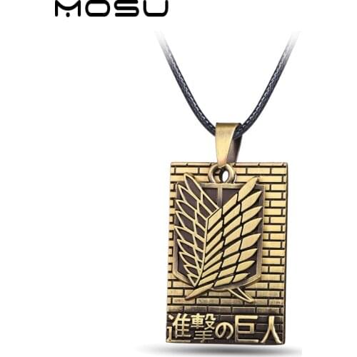 MOSU Anime Attack on Titan Bronze Metal Necklace Shingeki no Kyojin Cosplay Jewlery Wings of Liberty Pendant Accessories
