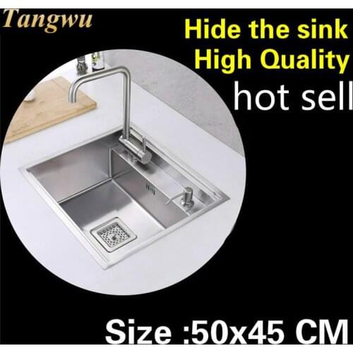 Free shipping Apartment high quality kitchen manual sink single trough standard hide 304 stainless steel hot sell 500x450 MM