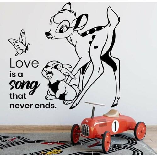 Bambi Cartoon Wall Decal Life Quote Butterfly Rabbit Kids Bedroom Nursery Home Decor Door Window Vinyl Stickers Love Mural Q370