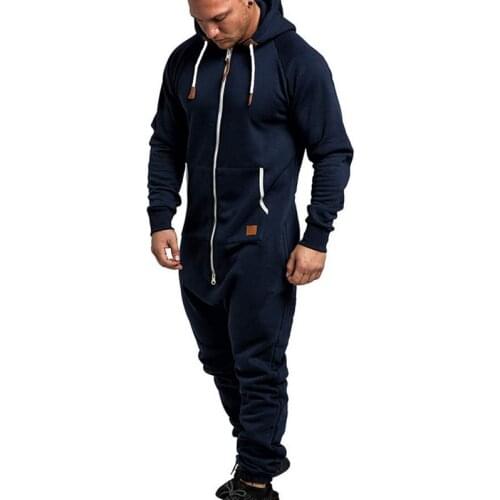 Mens Jumpsuits -piece Garment Pajama Streetwear Hoodies Overalls Men Pure Color Splicing Jumpsuit Long Sleeve Male Clothes