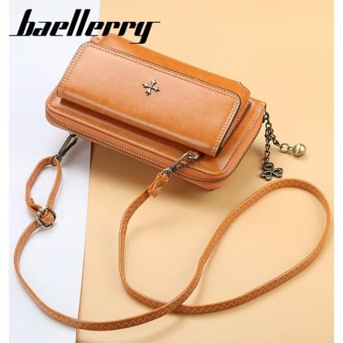 Baellerry New Women Shoulder Bag Solid Leather Shoulder Straps Mobile Phone Wallet Big Card Holders Wallet Girls Handbag Pockets