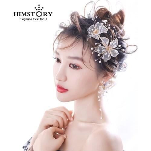 Newest Spring Gold Flower Hair Clip Handmade Pins Crystal Pearl Beads Wedding Headpiece Vintage Bridal Hair Accessories Jewelry