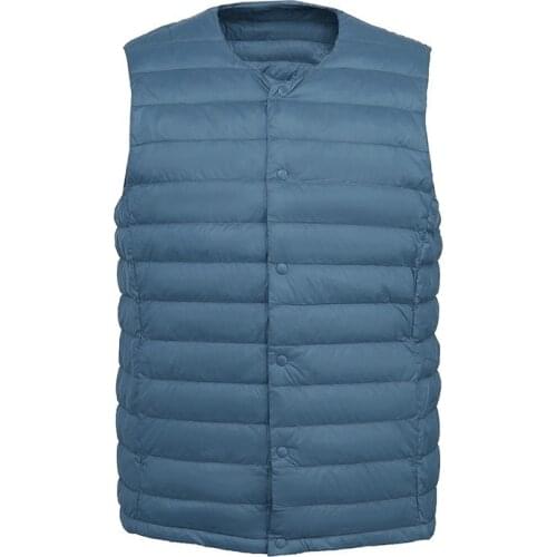 2021 New Autumn Winter Ultra Light Down Vest for Men Portable Sleeveless Collarless Jacket Male O-Neck Waistcoat Thin Puffy Coat