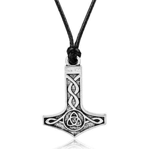 New Arrival Fashion Black Punk Thor hammer Skull Pendant Necklace Norse Viking Pewter Pendant Necklace Jewelry -30
