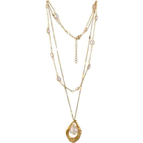 Charming Women Double Layers Necklace Steel Waterdrop Pendant Simulated Pearl Drop Clavicle Chain Jewelry Fashion Necklace Gift