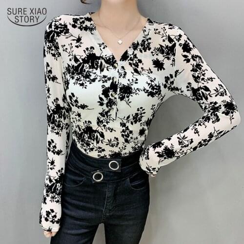 2021 Spring Tops and Blouse Casual Clothes Vintage Solid Long Sleeve Chiffon Women Blouse V-neck Office Ladies' Shirts 8458 50