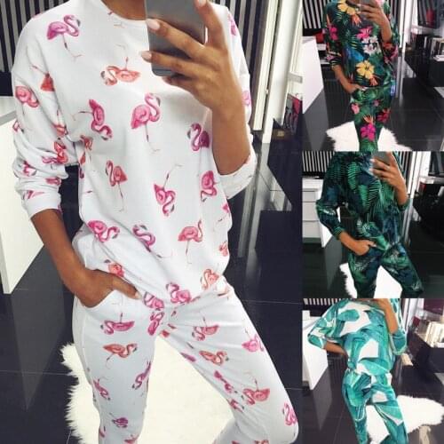 Fashion o neck pajama set women long sleeve Animal Cartoon Sleepwear Womens pyjamas Sets Home Clothes Pyjama Femme
