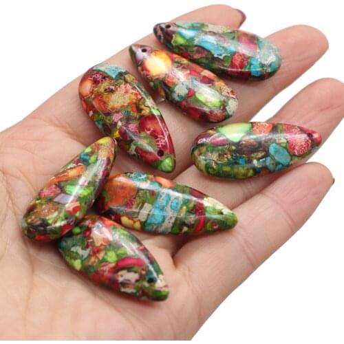 2pcs Natural Stone Water Drop Shape Emperor Stone Pendant for Jewelry Making DIY Necklace Earring Women Gift Size 15x30mm