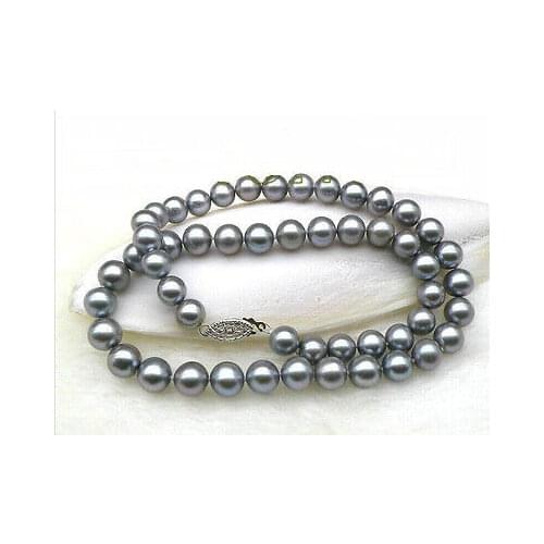 Stunning 10-11mm natural south sea round grey pearl necklace 18'' >Selling jewerly free shipping