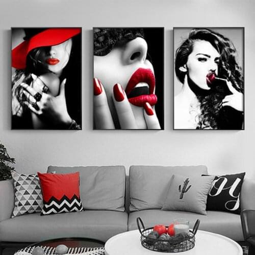 Sexy Scandinavian Wall Painting, Lips Fashion, Girl, Posters and Prints, Image for The Living Room, Modern Home Decor