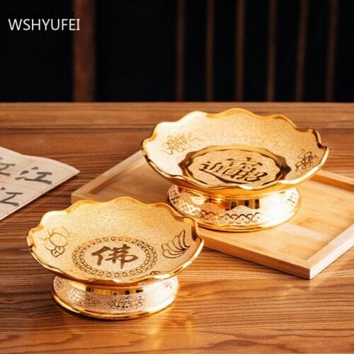 1 pc Chinese Style Buddhist Plates Ceramics Guanyin God of Wealth Offering Fruit Dish High Foot Tribute Plate Buddhist Supplies