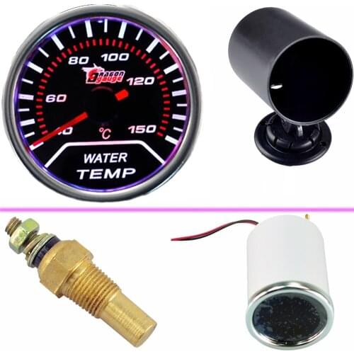 EE support Car Motor Universal Smoke Len 2" 52mm Water Temp Gauge Meter + 52mm Black Pod Holder