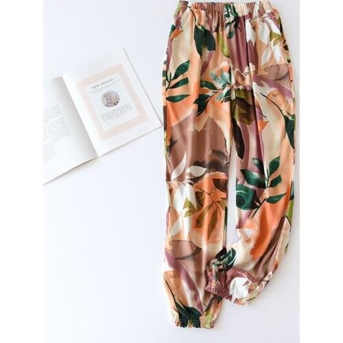 Viscose Pants Sleep Bottoms Casual Print Flower Pajamas Women Sleewpear Pyjamas Soft Intimate Lingerie Pijamas Soft Nightwear