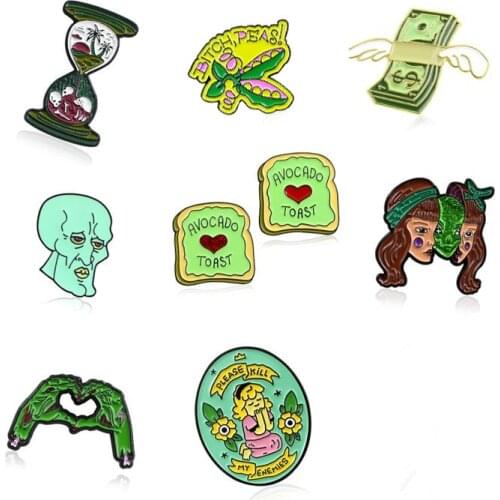 Green devil gesture Skeleton hand Banknote angel wings Hourglass Beauty hides green aliens Handsome squid Blonde girl toast pin