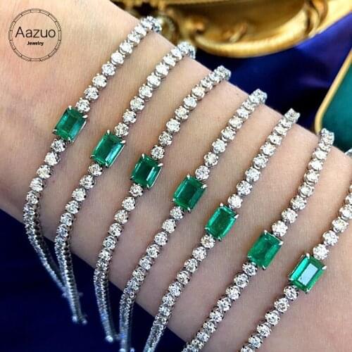 Aazuo Real 18K White Gold Natrual Emerald Real Diamond 2.0ct Square Tennis Bracelets For Woman Upscale Trendy Engagement Party