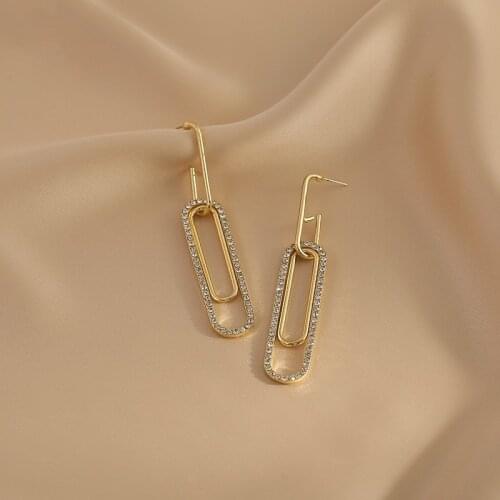 2021 New Fresh Geometric Temperament Senior Drop Earrings Contracted Double Modelling Sweet Crystal Fashion Women Earrings