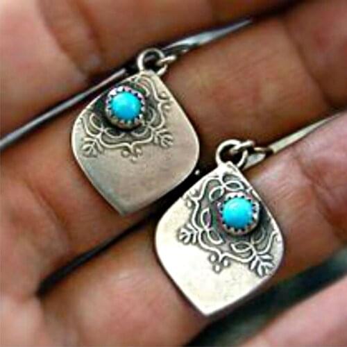 2021 Hot Vintage Silver Color Bohemia Dangle Earring For Women Fashion Blue Stone Female Jewelry Boho Party Valentine Gifts