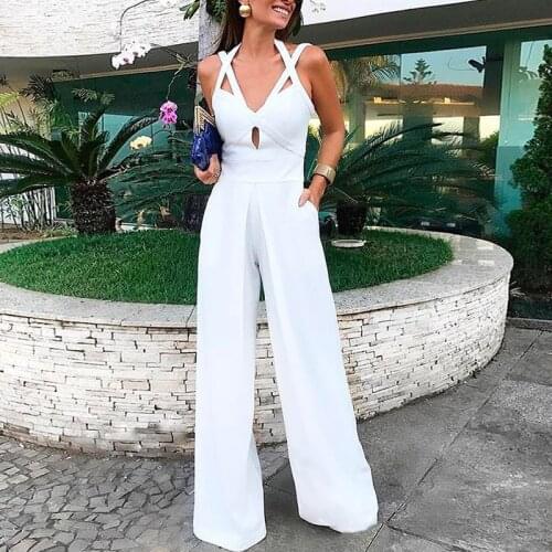 2021 Ladies Elegant Fashion Summer Ladies Black and White Jumpsuit Hollow Bandage Wide Leg Jumpsuit
