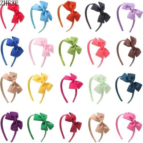 10Pcs/Lot 4'' Solid Bow Headband For Women Girls Grosgrain Ribbon Handmade Hair Accessories Bowknotted Hairband Children