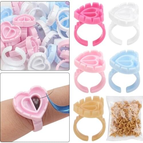 100 PCS Disposable Heart-shaped plastic Glue Ring Cup Eyelashes Extension Tattoo Pigment Holder Pallet Eyelash Glue Makeup Tools