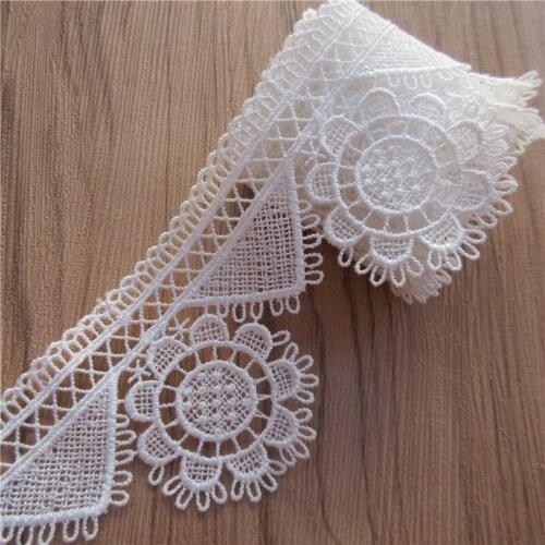 NEW 2yard/Lot Soluble White Flowers Embroidered Lace Trim Ribbon Fabric Sewing Craft For Costume Wedding Dress Decoration