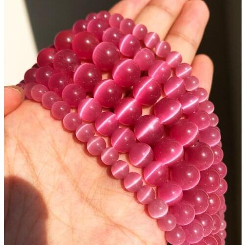 4 6 8 10mm Natural Stone Smooth Rose Red Cat Eye Bead Opal Moonstone Round Loose Beads For Jewelry Making DIY Charm Bracelet 15"