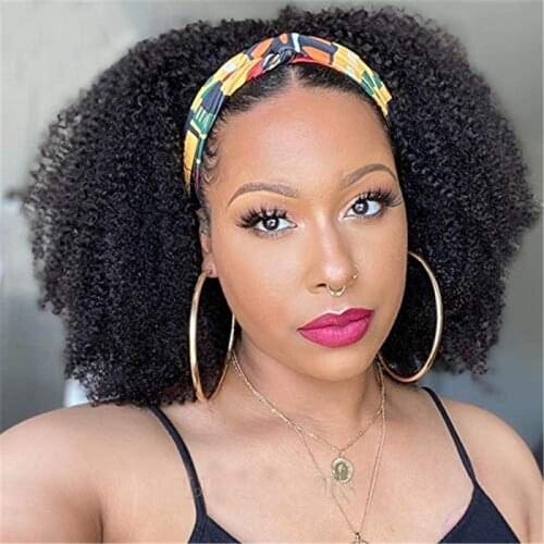 Afro Kinky Curly Wig Headband Wig Human Hair Wigs Brazilian Remy 150% Density Glueless Human Hair Wig For Black Women 4c Curly