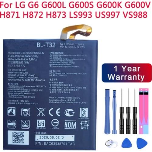 BL-T32 Phone Battery For LG G6 G600L G600S G600K G600V H871 H872 H873 LS993 US997 VS988 Replacement Battery 3230mAh+free tool