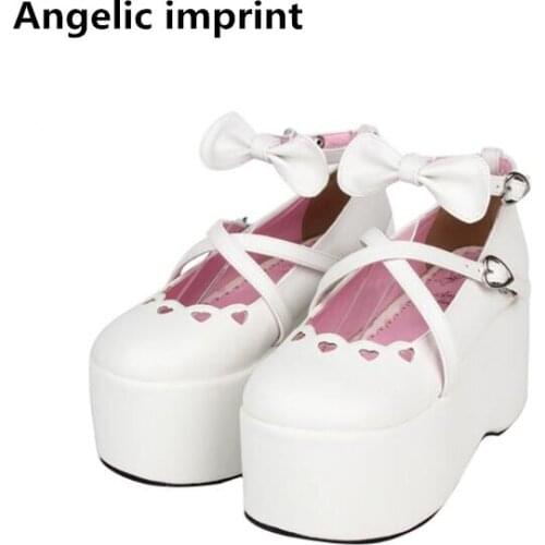 Angelic imprint woman mori girl lolita cosplay shoes lady high trifle heels pumps women princess dress party shoes 33-47 wedges