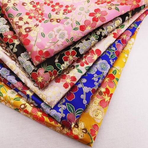 Golden pattern satin brocade jacquard flower fabrics Womens Hanfu childrens dress material for cheongsam and kimono design