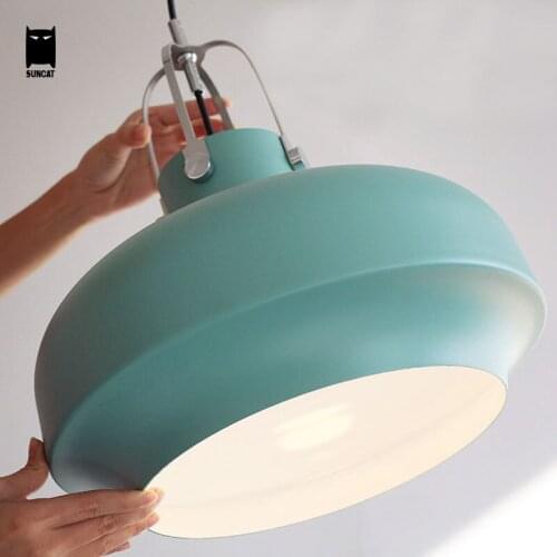 White Black Pink Gray Green Aluminum Shade Pendant Light Fixture Modern Nordic Korean Hanging Lamp Luminaria Design Dining Room