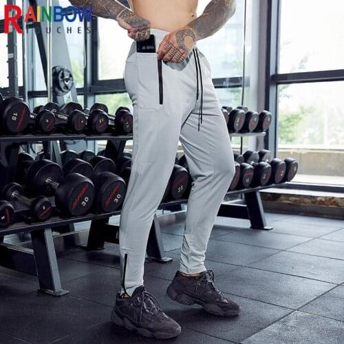 Rainbowtouches Gym Mens Sports Pants Leggings Medium Elastic Youth Fashion Zipper Multi Pocket Pants Superior Quality