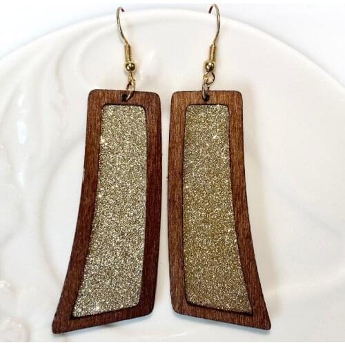 Cpop Wood Leather Earrings for Women Geometric Glitter Leather Pendant Dangle Earrings Fashion Texture Jewelry Gift Wholesale