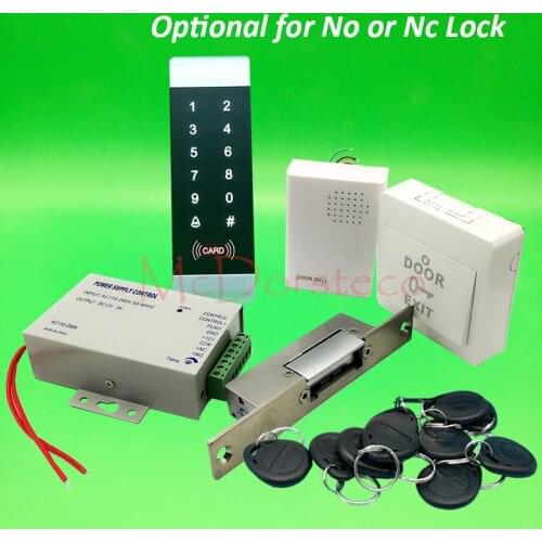 DIY Complete 125khz Rfid Door Lock control system Narrow Type YS131 NO NC Electric Strike Lock +Power supply+exit button+keyfobs
