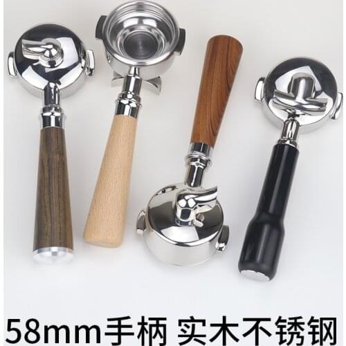 Double Stainless Steel Solid Wood Handle E61 Universal Single Mouth Handle 58mm Nespresso Vertuo Reusable Coffee Accessories
