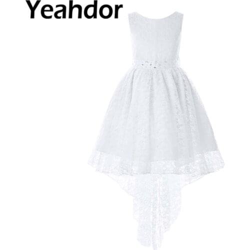 Elegant Kids Dresses for Girls High Low Lace Pageant Gown White Wedding Party Dress First Communion Flower Girl Dress Vestidos