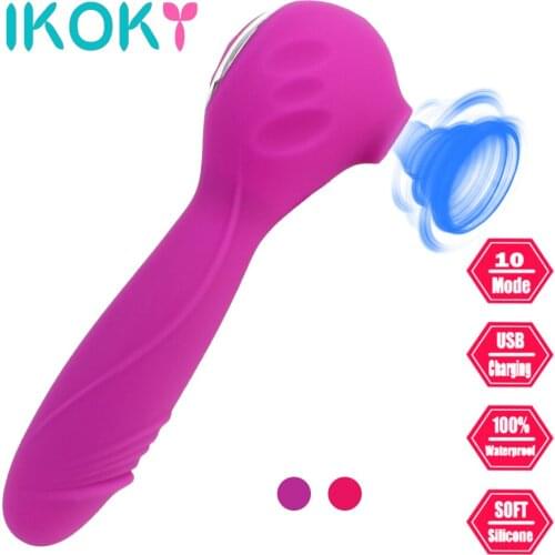 IKOKY Heating AV Magic Wand 10 Frequency For Women Couples G-Spot Massager Clitoris Stimulate USB Rechargeable Sucking Vibrator