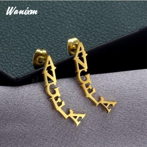 Personalized Customized Fashion Stainless Steel Letter Earrings for Women Custom Gold Color Name Earrings Jewelry 2021 New Gifts