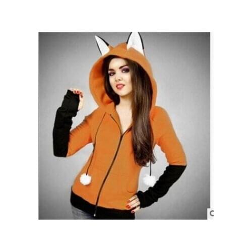 Patched color winter womens 2018 Amazon Wish thick hooded cute rabbit ears long sleeve zipper cardigan cotton jacket