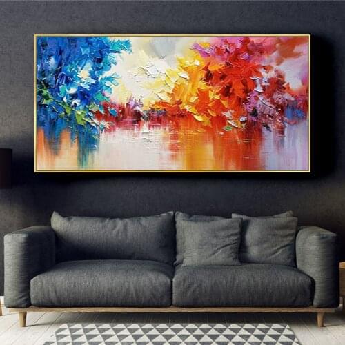 Hand-painted oil painting abstract painted knife painting blue red orange yellow canvas painting modern home decoration painting