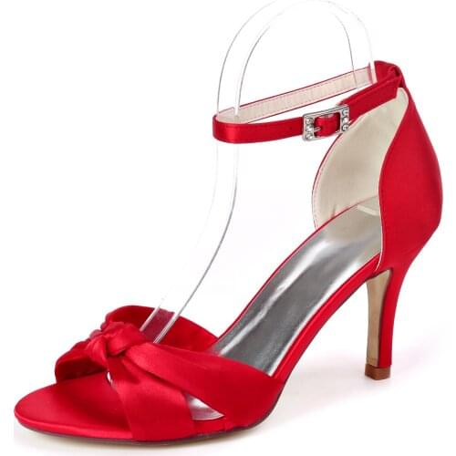 Classic satin evening dress shoes crossed band ankle strap lady sandals wedding summer party cocktail shoes high heel pumps red