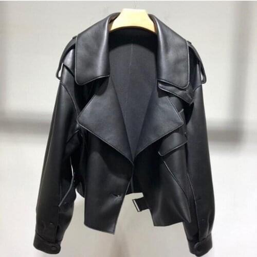 Sheepskin Coats Women Genuine Leather Jacket Turn Down Collar Spring Autumn Fashion Ladies Natural Leather Outwear Female 2019