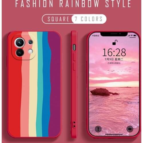 LOVECOM Square Rainbow Liquid Silicone Case For Xiaomi Redmi Note 10 9 Pro 10S 9S POCO F2 Pro 10T Lite 11 Lite Pro Phone Cover