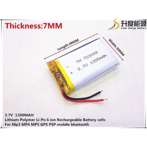 3.7V 1200mAh 703048 Lithium Polymer Li-Po li ion Rechargeable Battery cells For Mp3 MP4 MP5 GPS mobile bluetooth