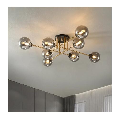 Nordic Chandelier Lighting Semi-Embedded Sputnik Ceiling Hanging Lamp for Living Room Bedroom Kitchen Modern Gold Glass Fixtures